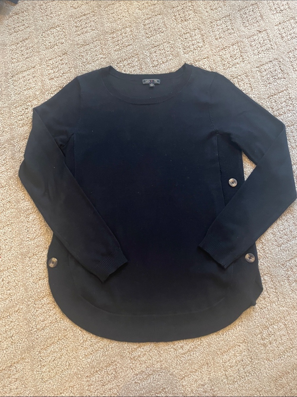 Black Crewneck Button-Detail Sweater